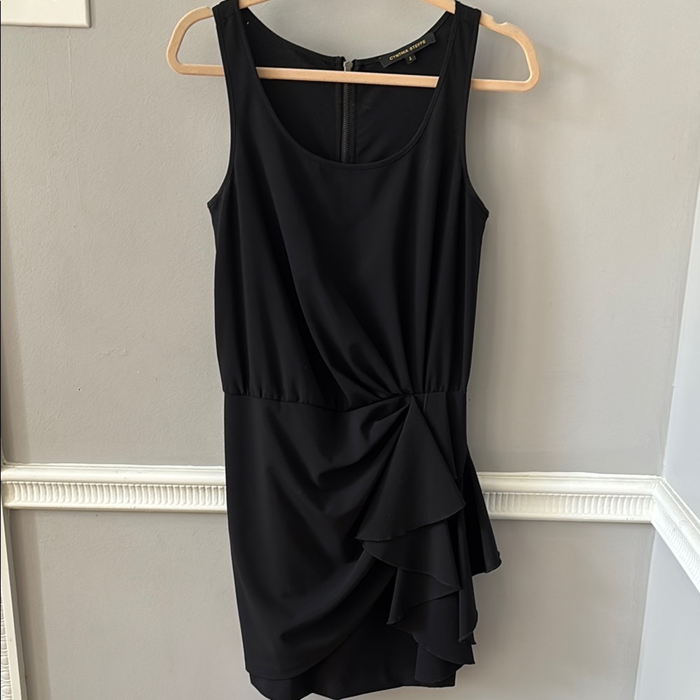 Black Asymmetrical Ruched Mini Dress